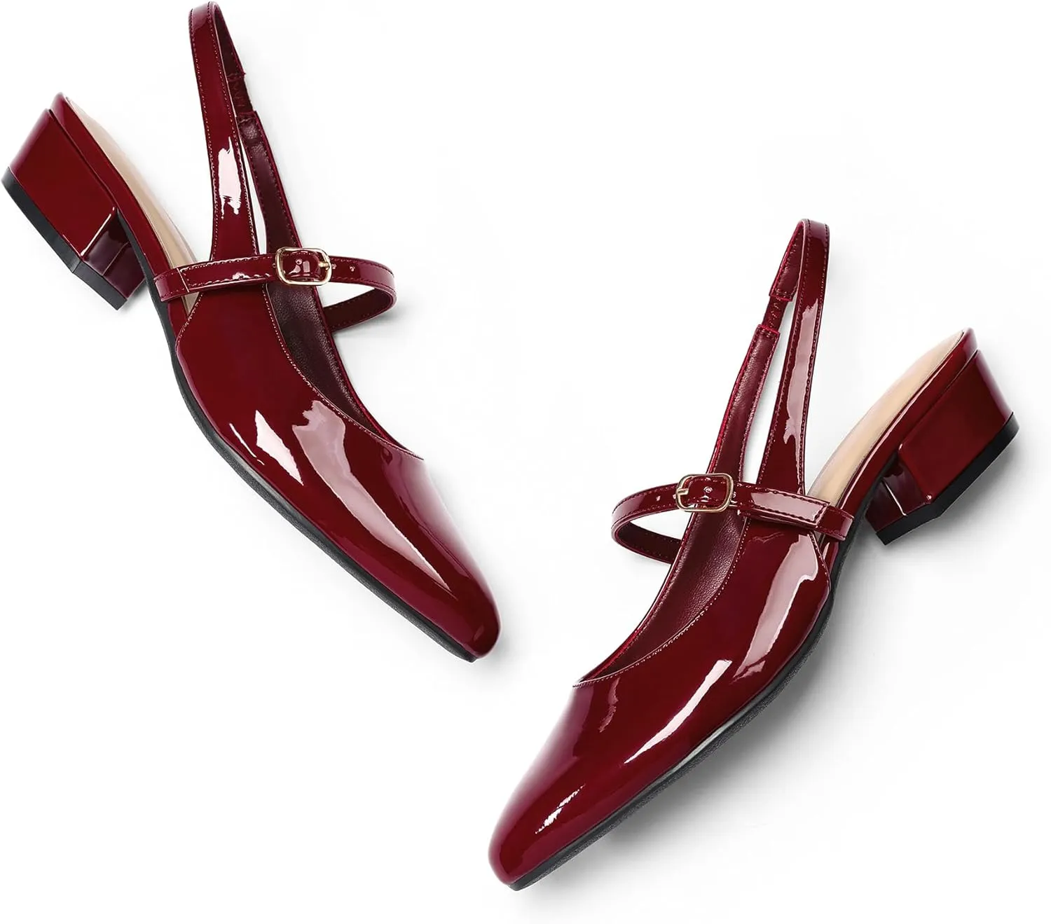 mysoft Women's Slingback Mary Jane Pumps Block Low Heel Adjustable Buckle Dress Shoes