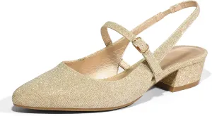 mysoft Women's Slingback Mary Jane Pumps Block Low Heel Adjustable Buckle Dress Shoes