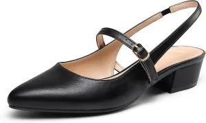 mysoft Women's Slingback Mary Jane Pumps Block Low Heel Adjustable Buckle Dress Shoes