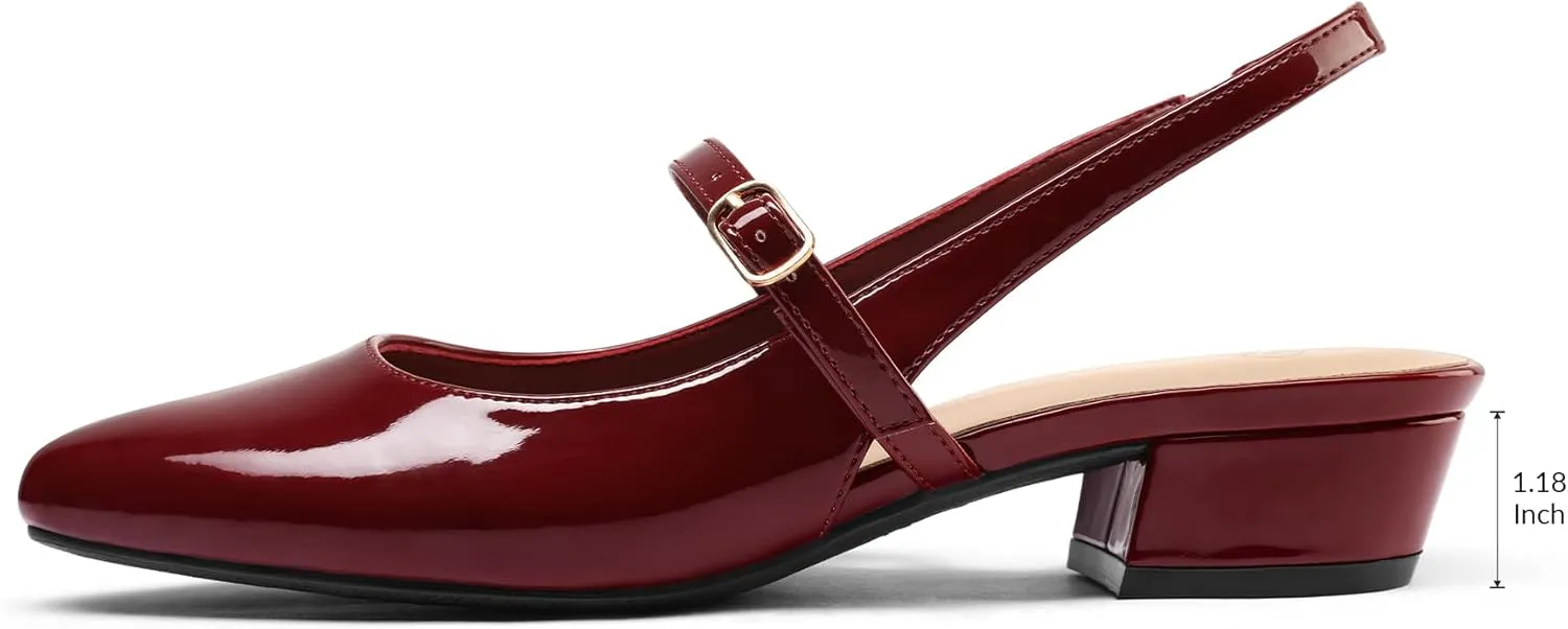 mysoft Women's Slingback Mary Jane Pumps Block Low Heel Adjustable Buckle Dress Shoes
