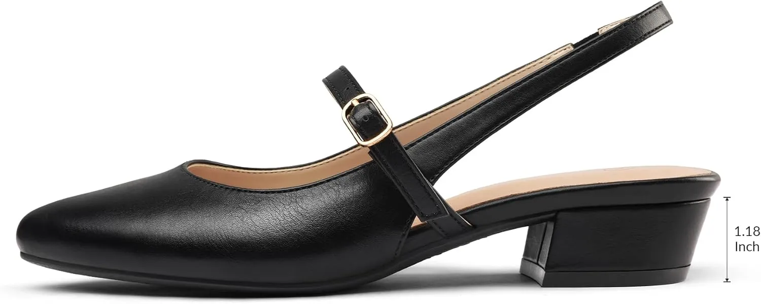 mysoft Women's Slingback Mary Jane Pumps Block Low Heel Adjustable Buckle Dress Shoes