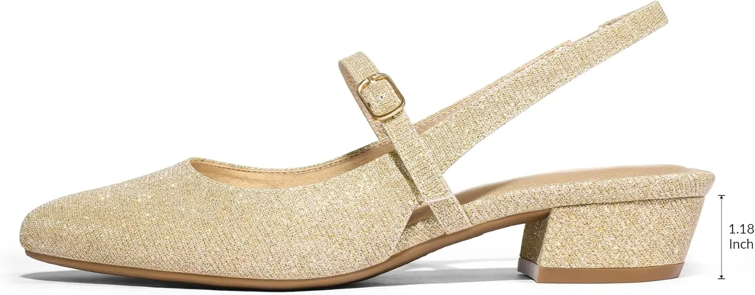 mysoft Women's Slingback Mary Jane Pumps Block Low Heel Adjustable Buckle Dress Shoes