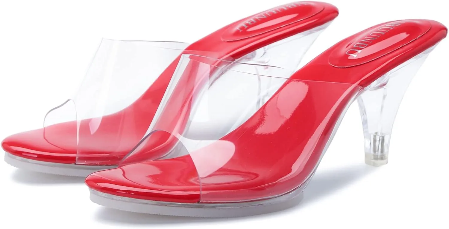 NBUUNBU Silver Clear Heels For Women Dress Shoes Transparent Strap Sexy Stilletos Heels Open Toe High Silver Heeled Sandals Pump Mules