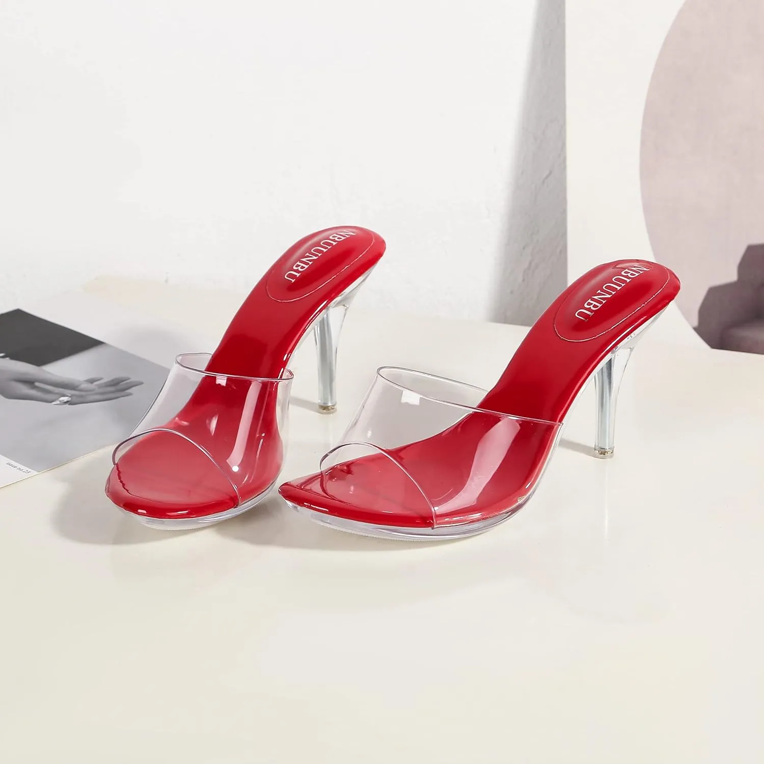 NBUUNBU Silver Clear Heels For Women Dress Shoes Transparent Strap Sexy Stilletos Heels Open Toe High Silver Heeled Sandals Pump Mules