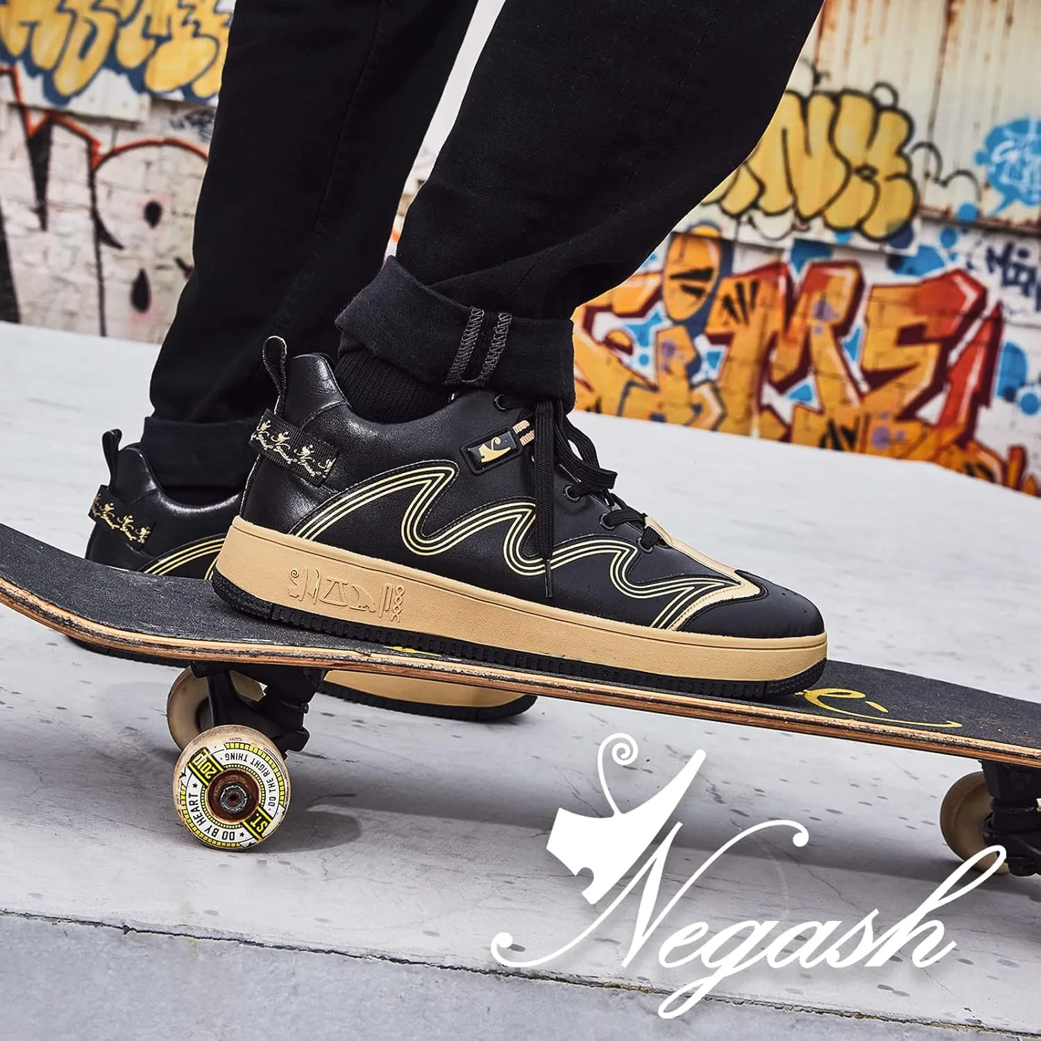 Negash Mens Fashion Sneakers Low Top Leather Breathable Casual Skate Shoes for Men