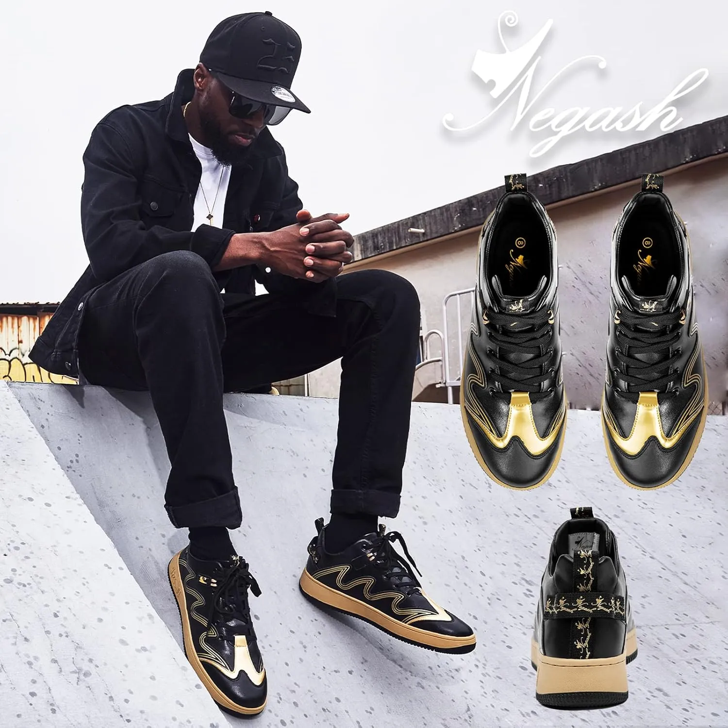 Negash Mens Fashion Sneakers Low Top Leather Breathable Casual Skate Shoes for Men