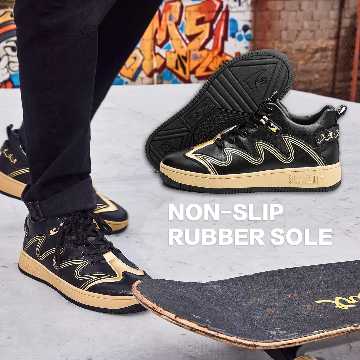 Negash Mens Fashion Sneakers Low Top Leather Breathable Casual Skate Shoes for Men