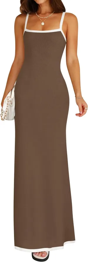 NENONA Women's Spaghetti Strap Bodycon Maxi Dress Sexy Sleeveless Long Party Dresses