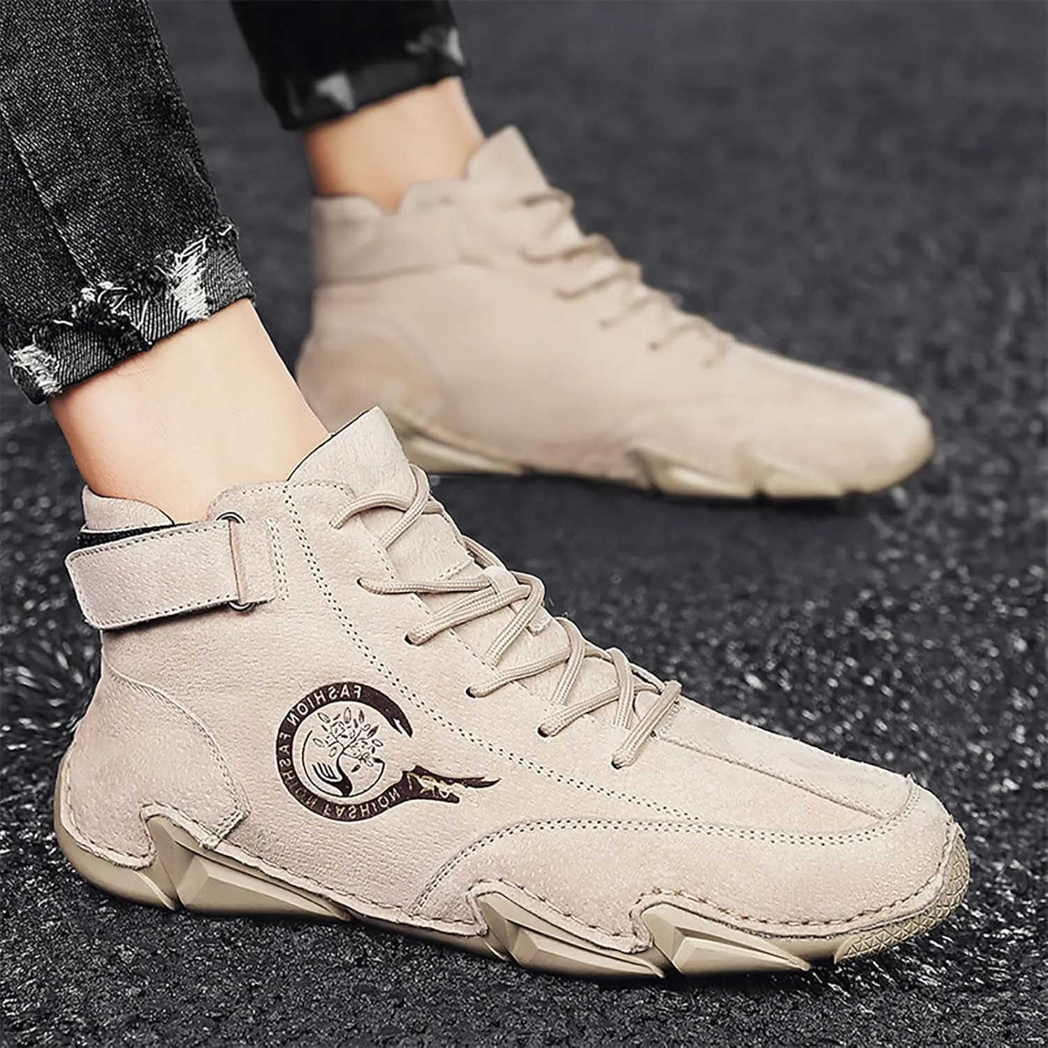 New Winter Men's Padded Leather Korean High Top Hook Loop Short Boots Sport Shoes Chaos Sneaker Men