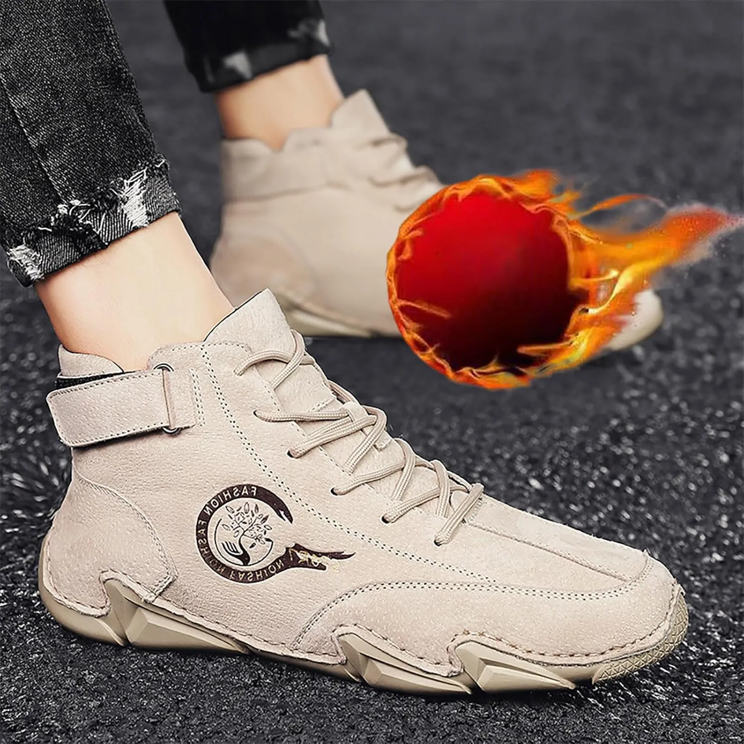 New Winter Men's Padded Leather Korean High Top Hook Loop Short Boots Sport Shoes Chaos Sneaker Men
