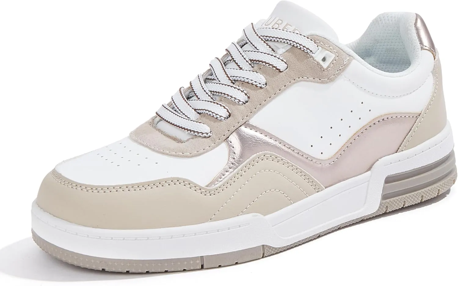 Niluber Women's Fashion Low Top Sneakers - White PU Leather Tennis Shoes-Lace Up Comfortable Casual Waking Shoes