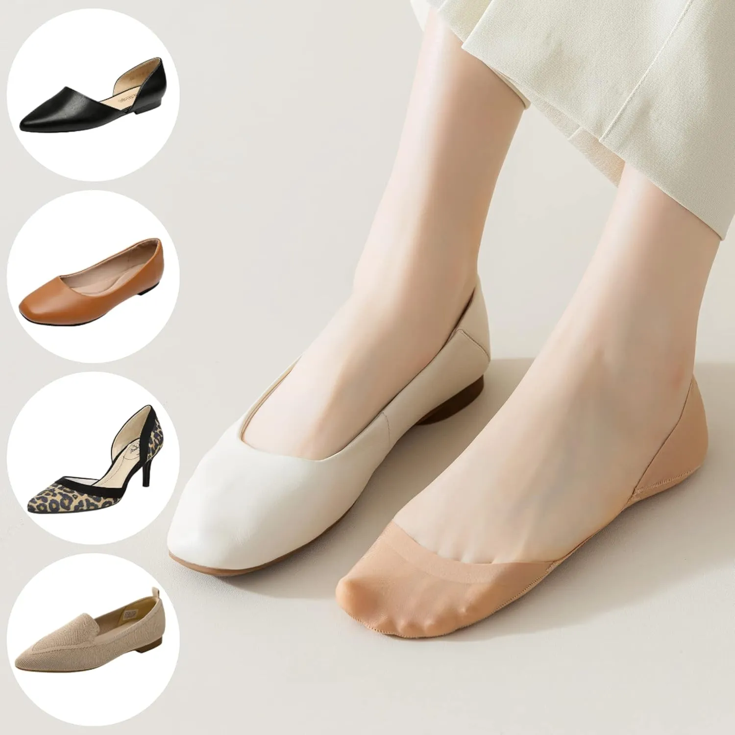 No Show Socks for Flats Heels Pumps Lofers Low Cut Non-Slip Invisible Liner Socks for Women by Flammi