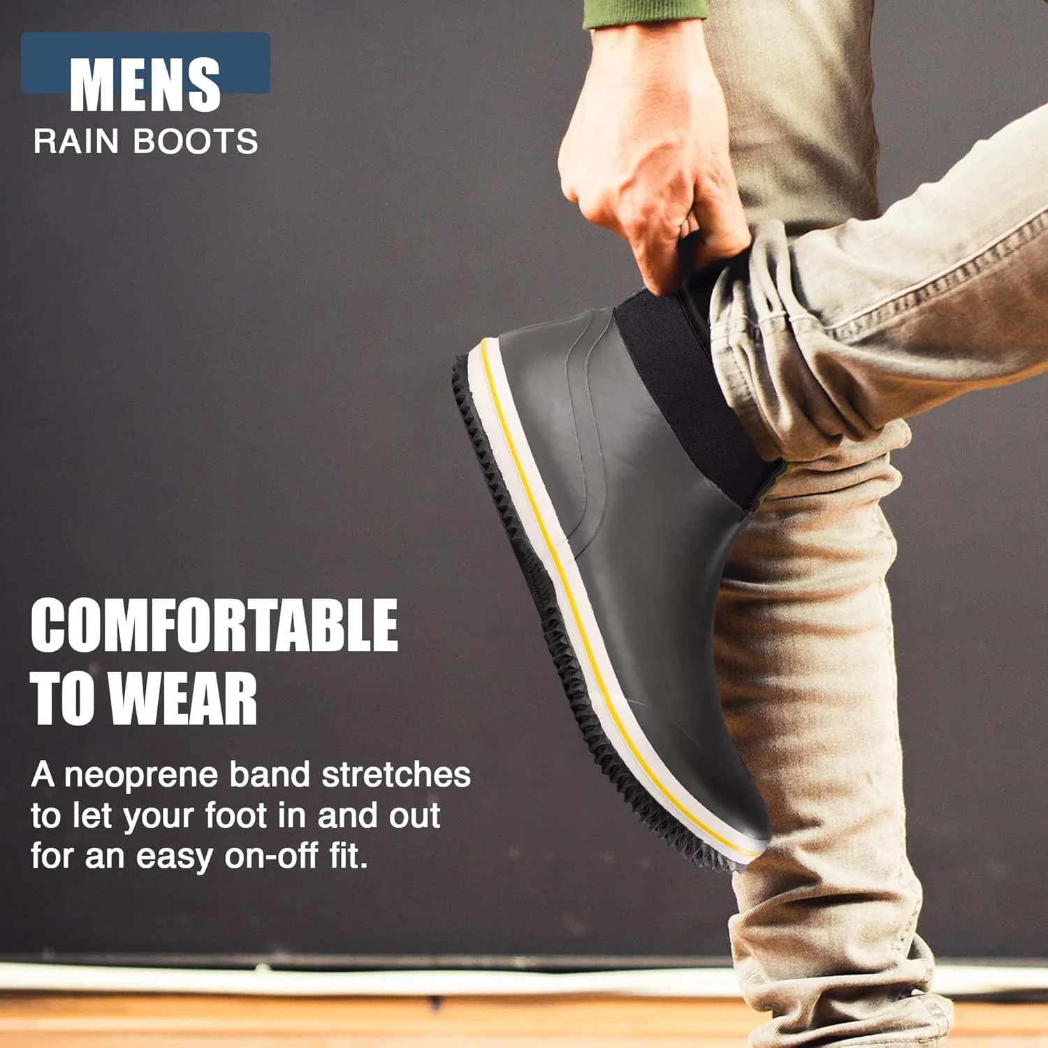 NORTY Size 6-Inch Rubber Ankle Rain Boots for Men - Waterproof Deck Shoes for Work and Recreation- All-Weather Outdoor Footwear - Runs 1-2 Sizes Large