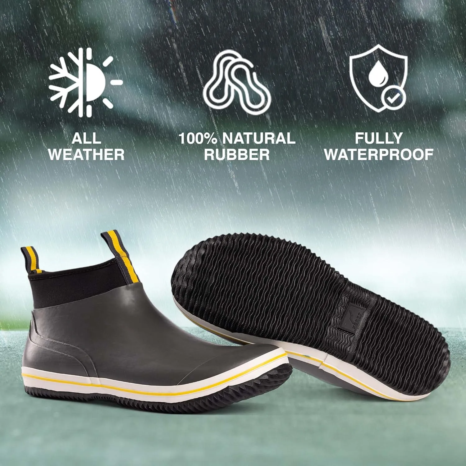 NORTY Size 6-Inch Rubber Ankle Rain Boots for Men - Waterproof Deck Shoes for Work and Recreation- All-Weather Outdoor Footwear - Runs 1-2 Sizes Large
