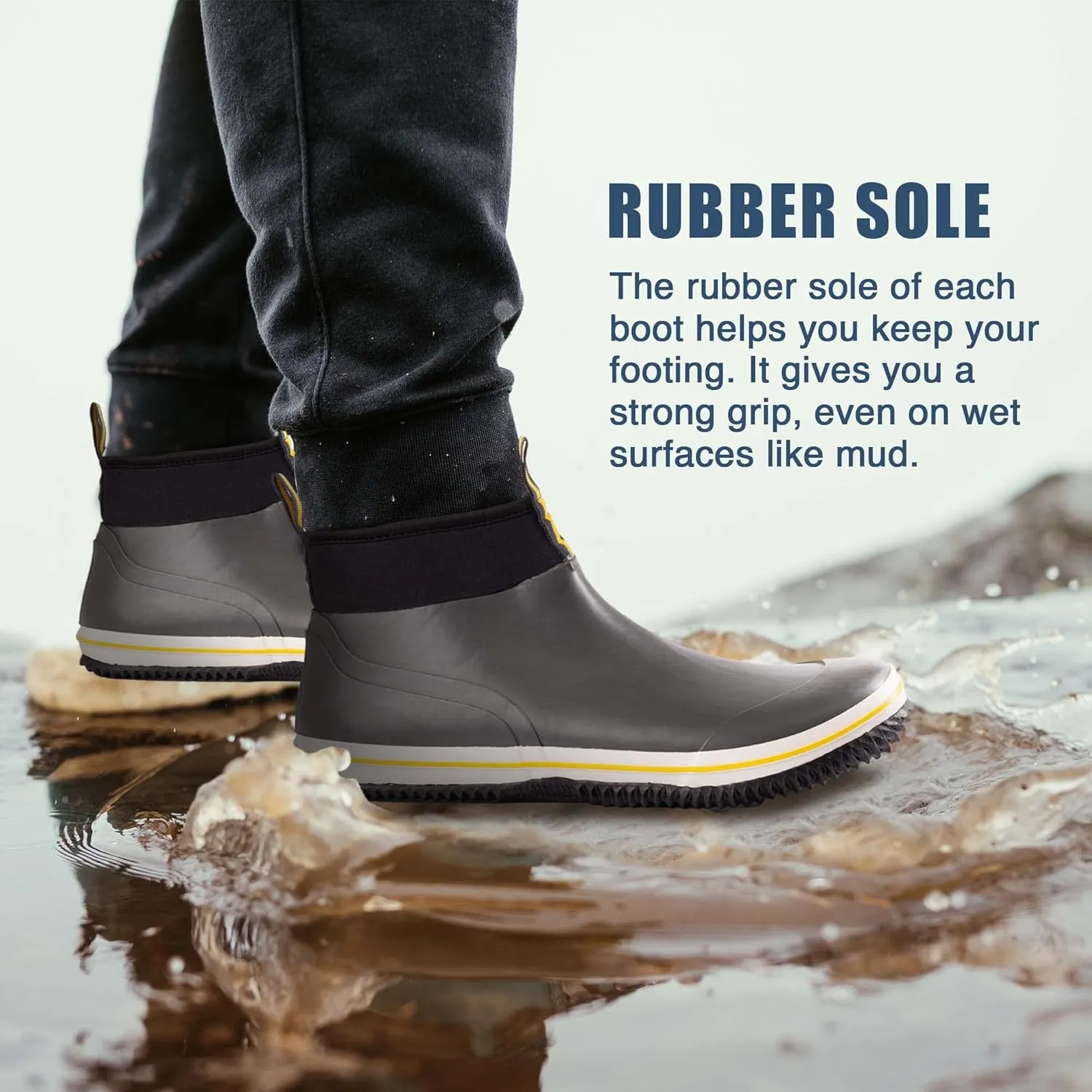 NORTY Size 6-Inch Rubber Ankle Rain Boots for Men - Waterproof Deck Shoes for Work and Recreation- All-Weather Outdoor Footwear - Runs 1-2 Sizes Large