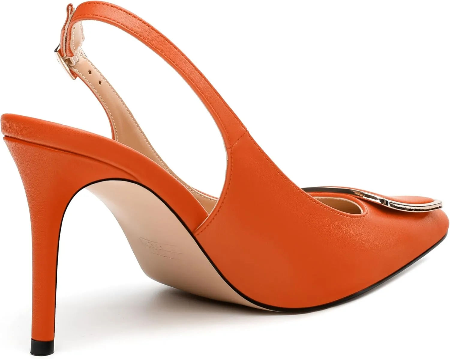 NUMALEO Slingback Heels for Women Pointed Closed Toe High Heel Stiletto Pumps Slip on Backless Metal Heeled Sandals Fashion Wedding Party Dress Shoes 3.5 Inch