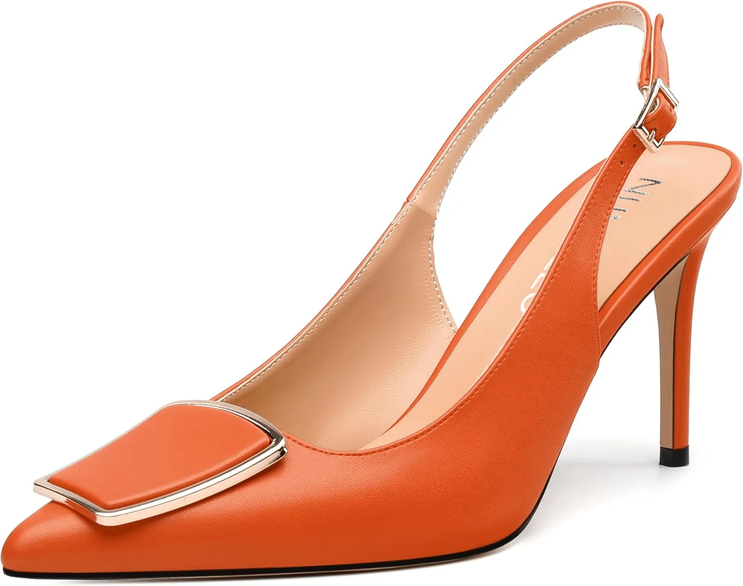 NUMALEO Slingback Heels for Women Pointed Closed Toe High Heel Stiletto Pumps Slip on Backless Metal Heeled Sandals Fashion Wedding Party Dress Shoes 3.5 Inch