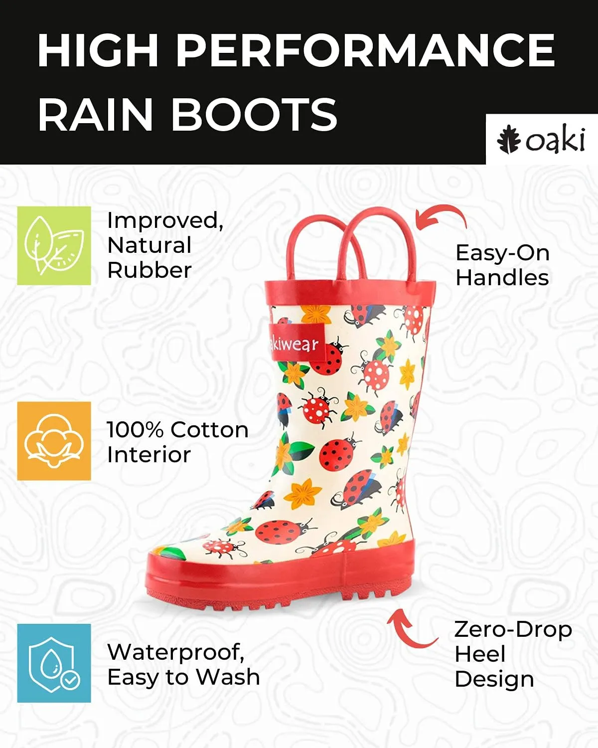OAKI Toddler Rain Boots - Perfect Kids Rain Boots for Any Weather - Durable Rubber Baby Rain Boots Keep Little Feet Dry, Lightweight Waterproof with Easy-on Handle