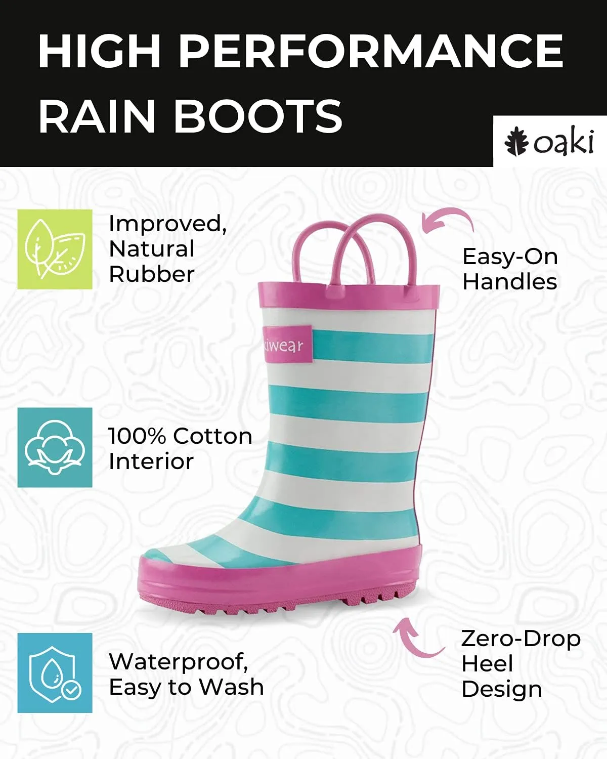 OAKI Toddler Rain Boots - Perfect Kids Rain Boots for Any Weather - Durable Rubber Baby Rain Boots Keep Little Feet Dry, Lightweight Waterproof with Easy-on Handle