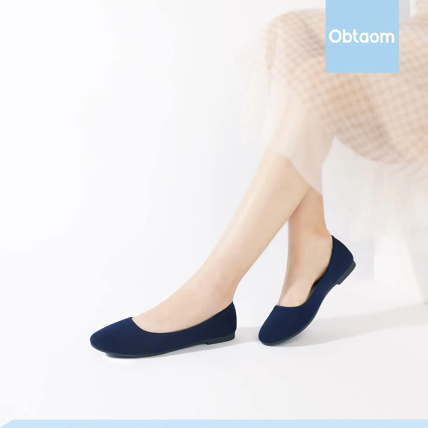 Obtaom Round Toe Women Flat Shoes Slip on Girls Dress Black Ballet Flats