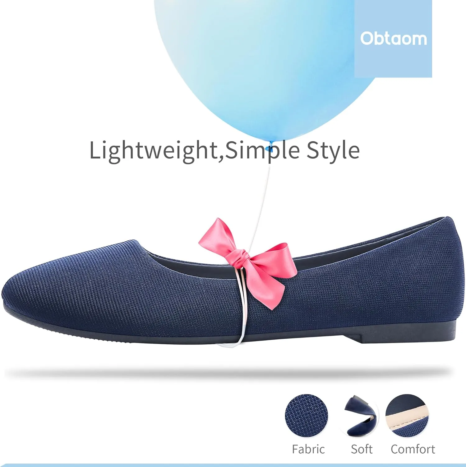 Obtaom Round Toe Women Flat Shoes Slip on Girls Dress Black Ballet Flats