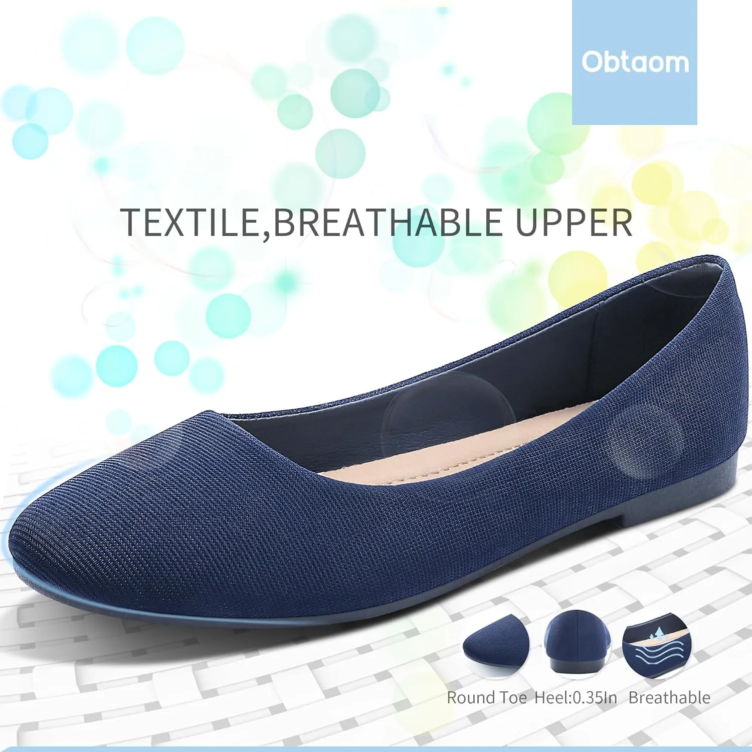 Obtaom Round Toe Women Flat Shoes Slip on Girls Dress Black Ballet Flats