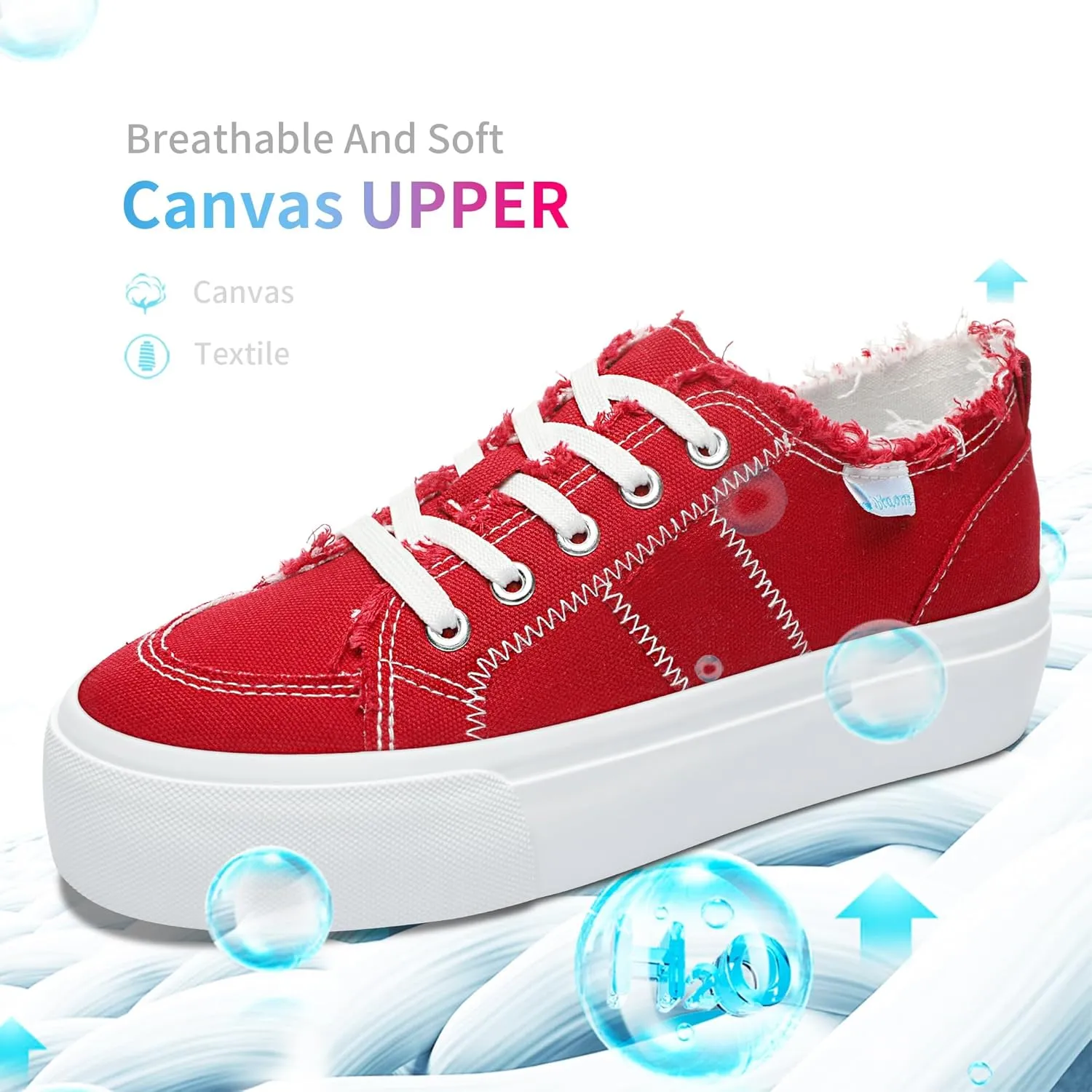 Obtaom Women Platform Canvas Sneakers White Comfort Play Fashion Sneakers Casual Lift Platform Lace Up Shoes Cute Low Top Walking Shoes for Lady