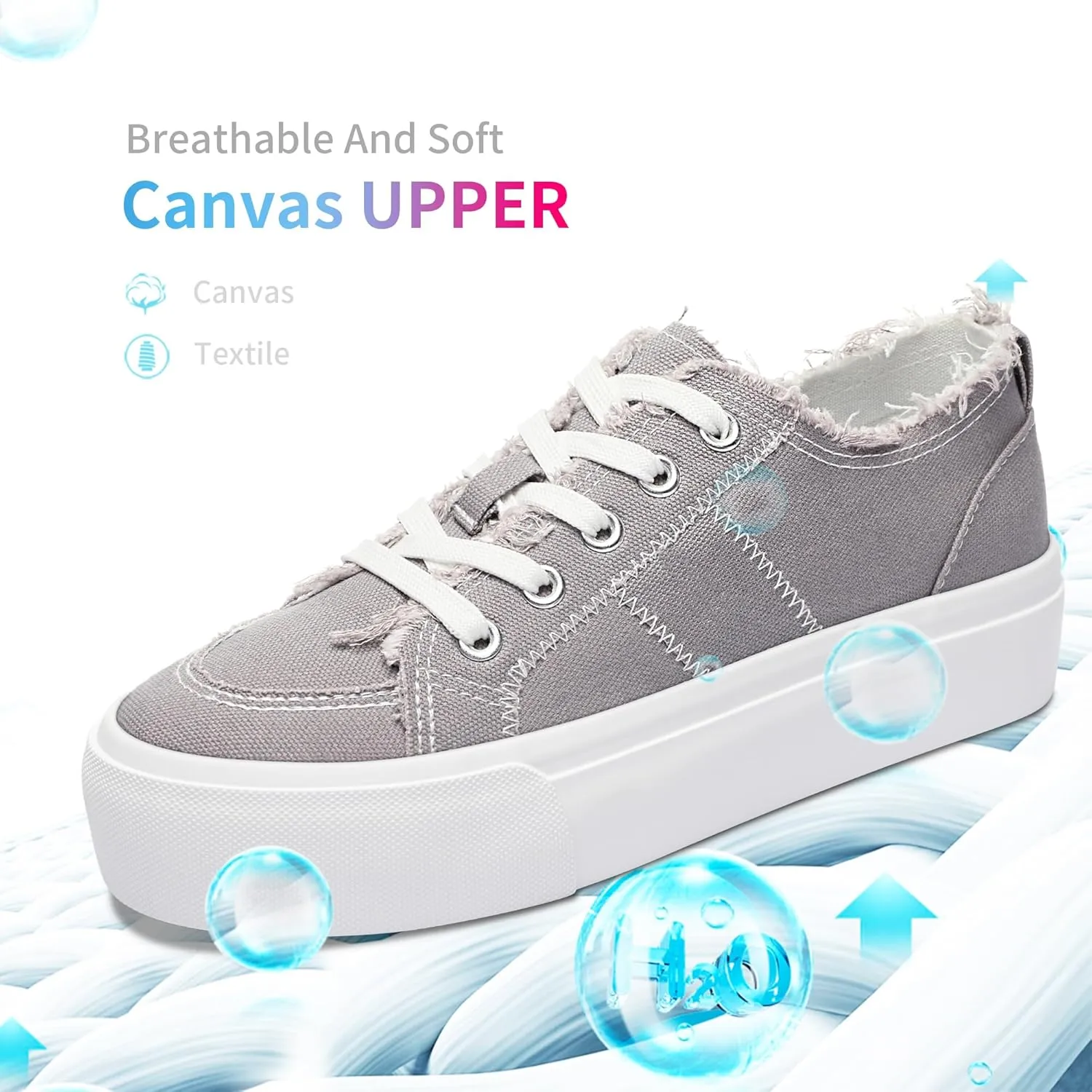 Obtaom Women Platform Canvas Sneakers White Comfort Play Fashion Sneakers Casual Lift Platform Lace Up Shoes Cute Low Top Walking Shoes for Lady