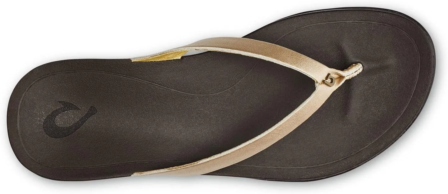 OLUKAI Ho'opio Leather Women's Beach Sandals, Full-Grain Leather Flip-Flop Slides, Modern Low Profile Design & Comfortable Fit