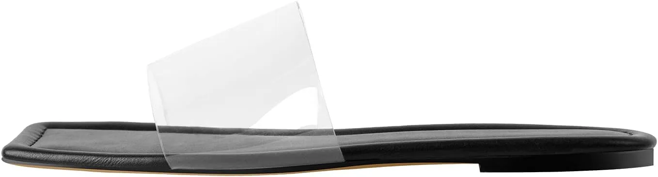 onlymaker Women's Square Open Toe Backless Flat Slipper Sandals Summer Wide Fit Slipper