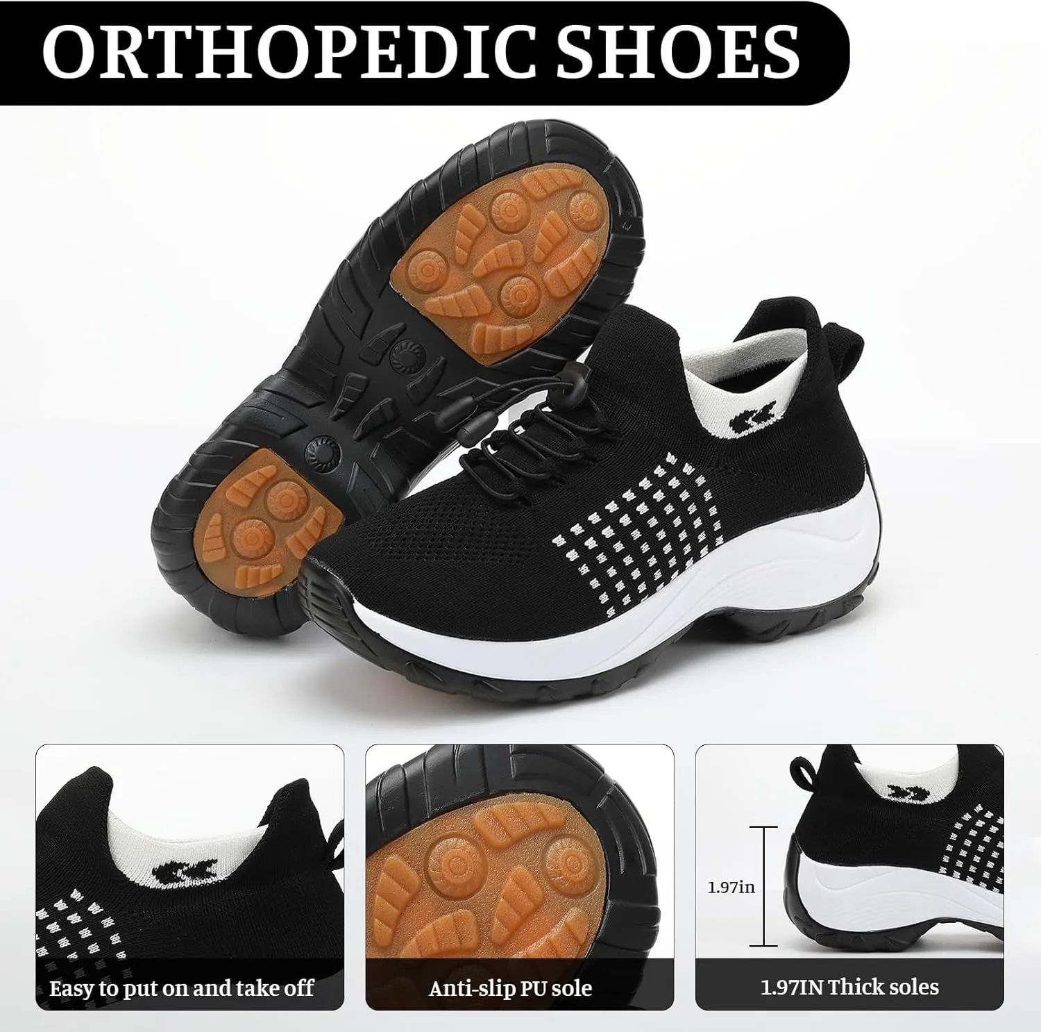 Orthopedic Sneakers Breathable Women Slip on Trainers Comfortable Shoes for Women Stretch Cushion Athletic Shoe Unisex Casual Thick Bottom Walking Shoe