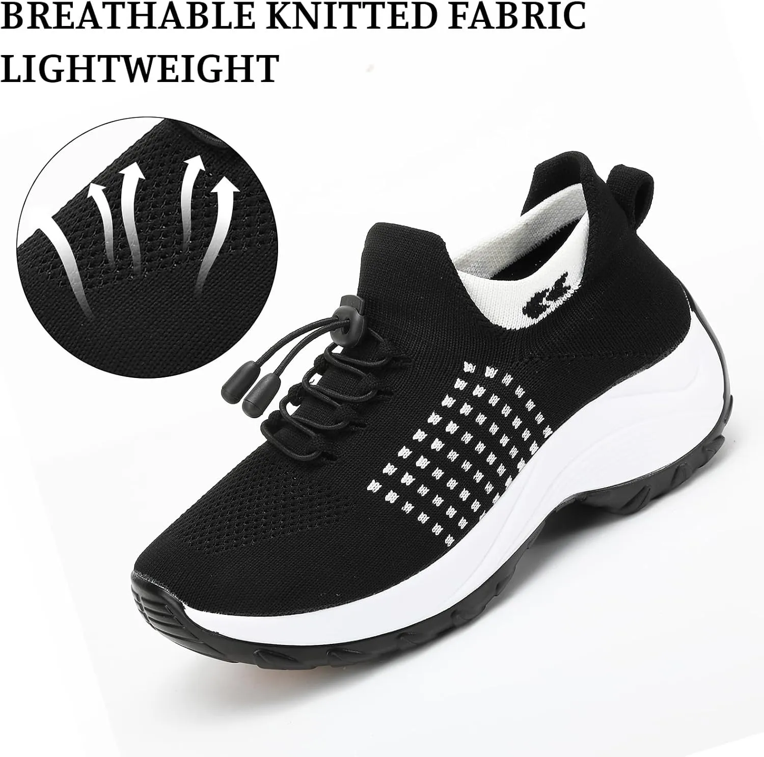 Orthopedic Sneakers Breathable Women Slip on Trainers Comfortable Shoes for Women Stretch Cushion Athletic Shoe Unisex Casual Thick Bottom Walking Shoe