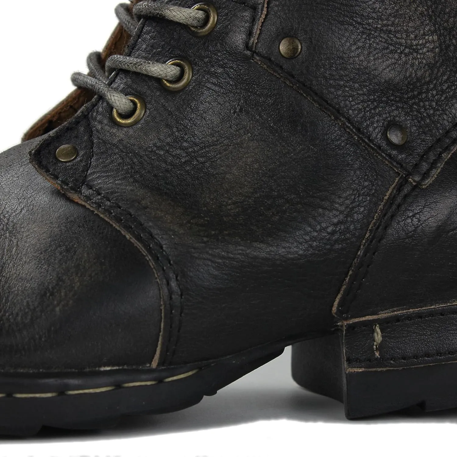 OSSTONE Moto Boots for Men Fashion lace-up Leather Chukka Boots Casual Shoes Metal Cleats OS-6015-3-A-US-R Metal Black