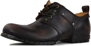 OSSTONE Moto Boots for Men Fashion lace-up Leather Chukka Boots Casual Shoes OS-6015-1-RED-BROWN-R