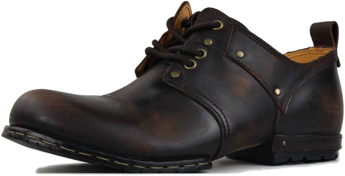 OSSTONE Moto Boots for Men Fashion lace-up Leather Chukka Boots Casual Shoes OS-6015-1-RED-BROWN-R