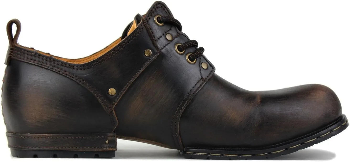 OSSTONE Moto Boots for Men Fashion lace-up Leather Chukka Boots Casual Shoes OS-6015-1-RED-BROWN-R