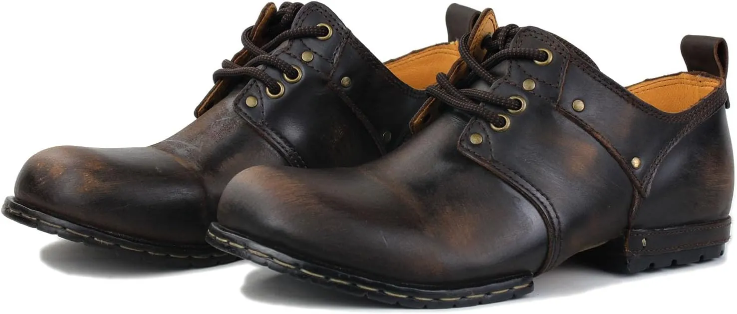 OSSTONE Moto Boots for Men Fashion lace-up Leather Chukka Boots Casual Shoes OS-6015-1-RED-BROWN-R