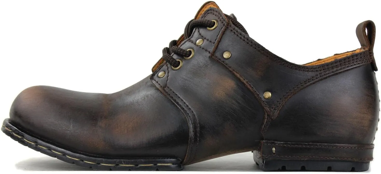 OSSTONE Moto Boots for Men Fashion lace-up Leather Chukka Boots Casual Shoes OS-6015-1-RED-BROWN-R