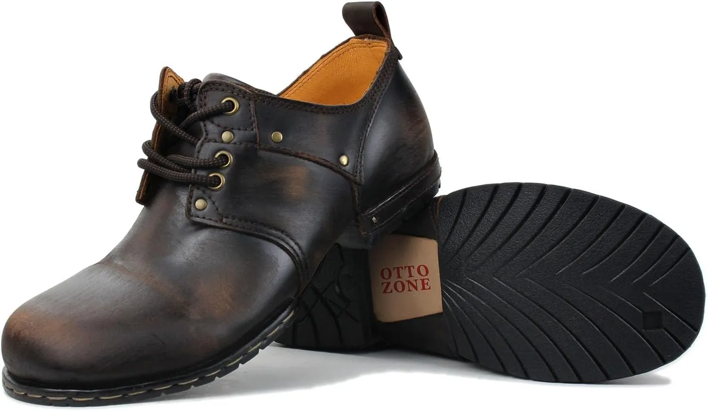 OSSTONE Moto Boots for Men Fashion lace-up Leather Chukka Boots Casual Shoes OS-6015-1-RED-BROWN-R