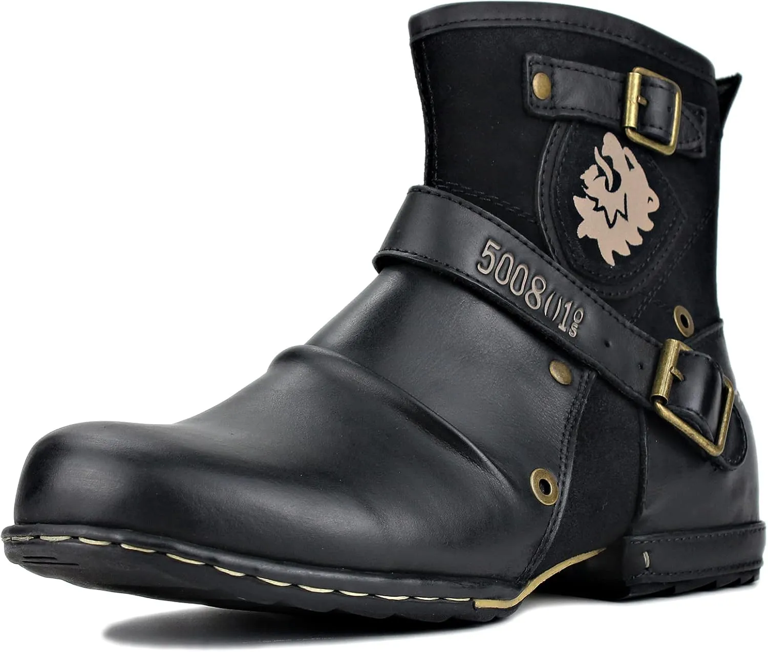 OSSTONE Moto Boots for Men Fashion Zipper-up Leather Chukka Boots Casual Shoes OS-5008-1-ABNH
