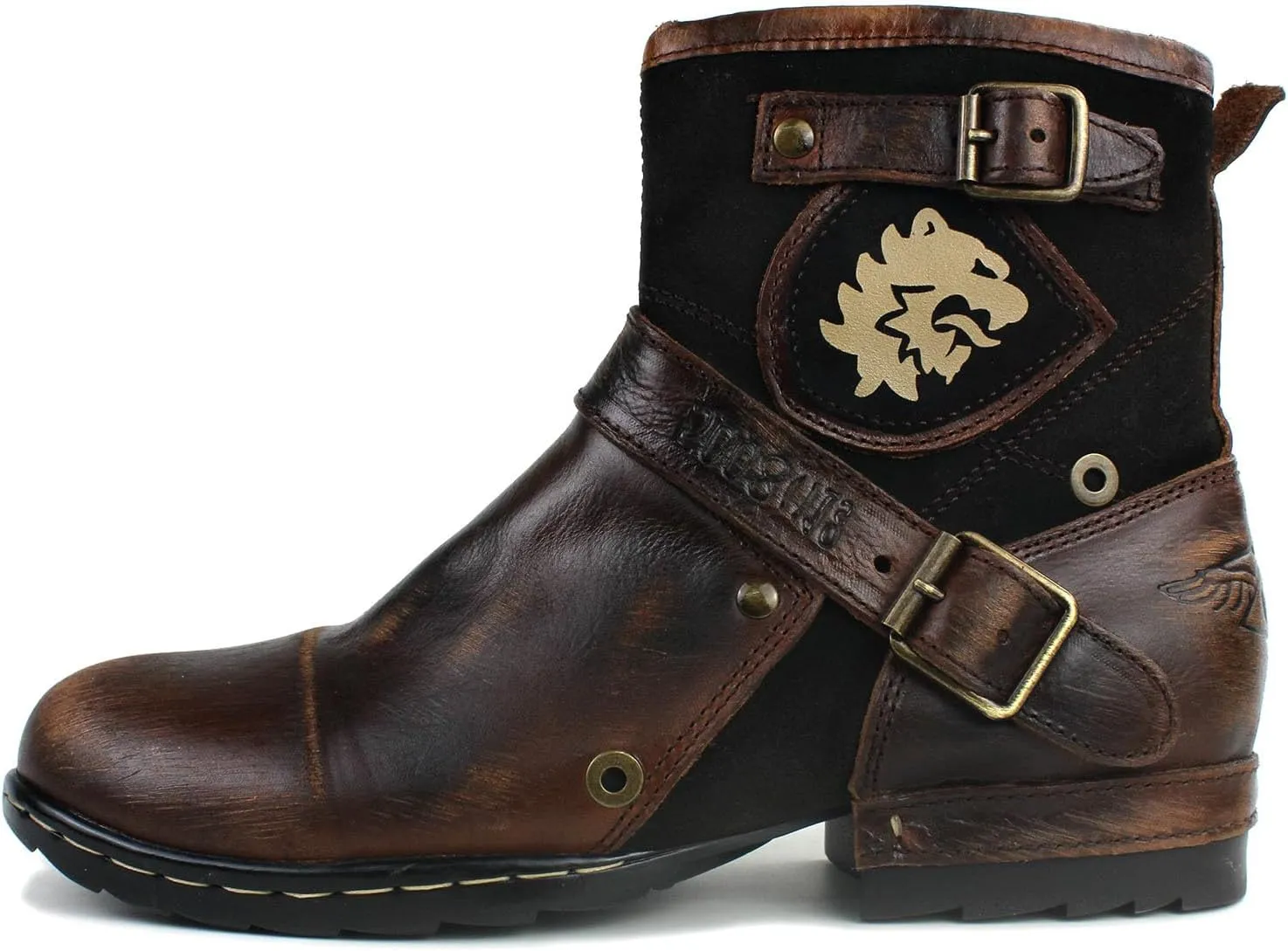 OSSTONE Moto Boots for Men Fashion Zipper-up Leather Chukka Boots Casual Shoes OS-5008-1-BP-US-R Vintage Brown