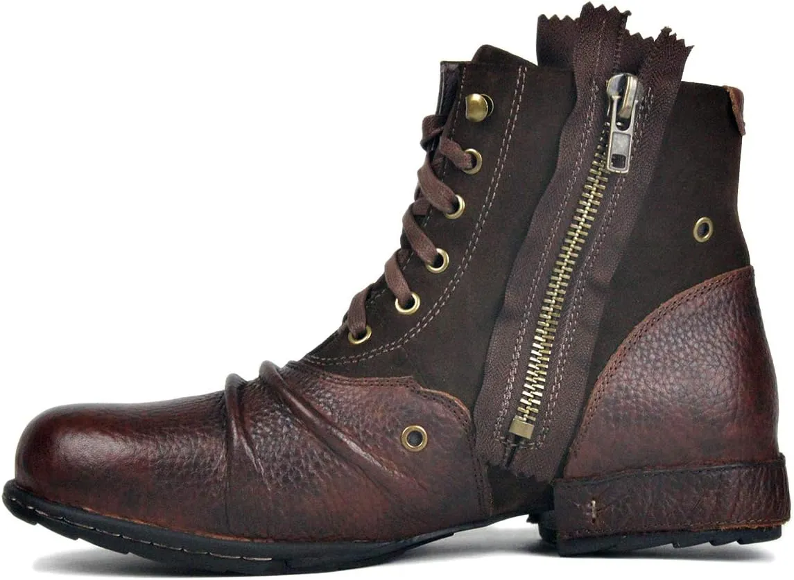 OSSTONE Moto Boots for Men Fashion Zipper-up Leather Chukka Boots Casual Shoes OS-5008-8-US