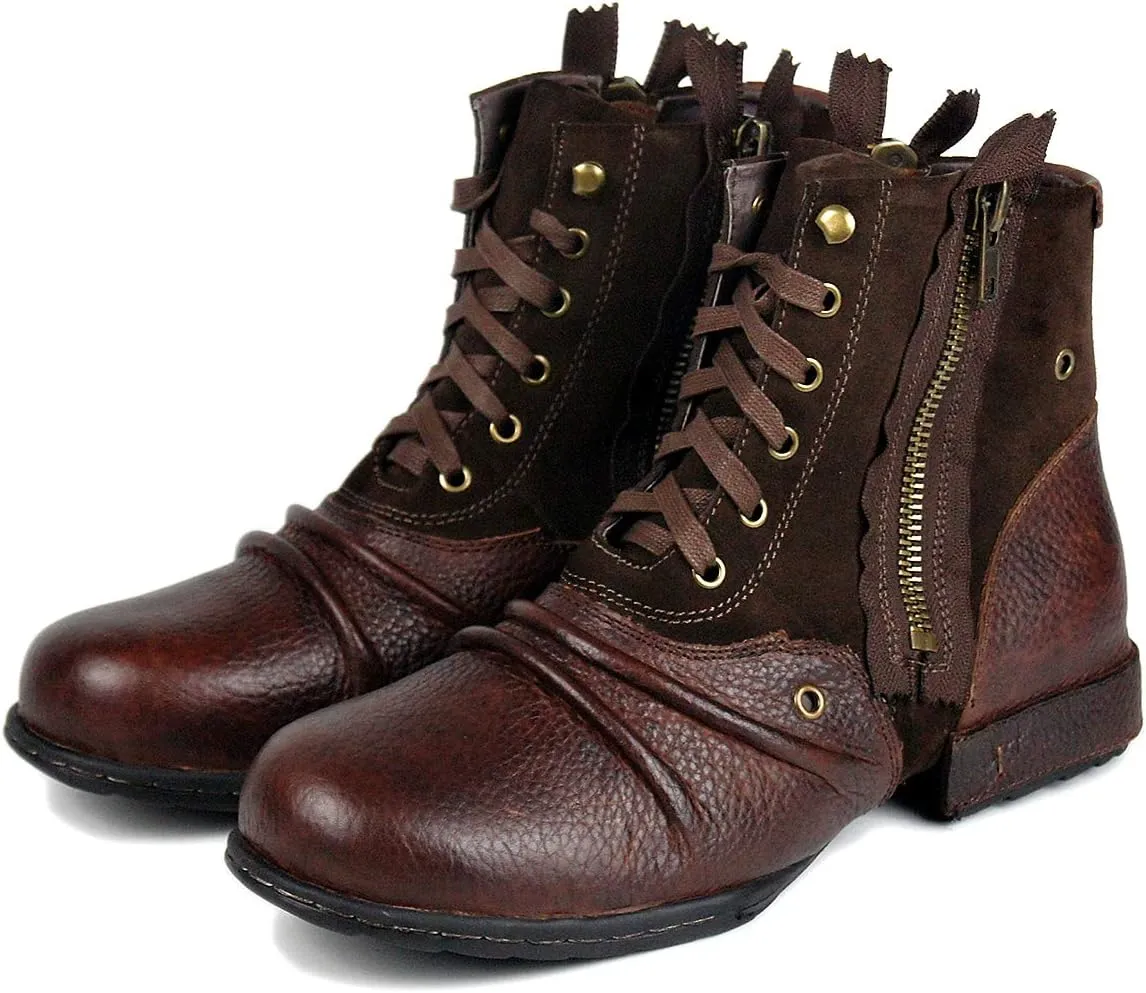 OSSTONE Moto Boots for Men Fashion Zipper-up Leather Chukka Boots Casual Shoes OS-5008-8-US