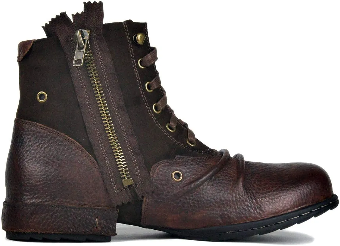 OSSTONE Moto Boots for Men Fashion Zipper-up Leather Chukka Boots Casual Shoes OS-5008-8-US