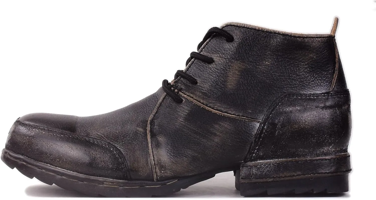 OSSTONE Vintage Black Moto Boots for Men Fashion lace-up Leather Retro Chukka Boots Casual Shoes OS-6015-7-Vintage-US-R
