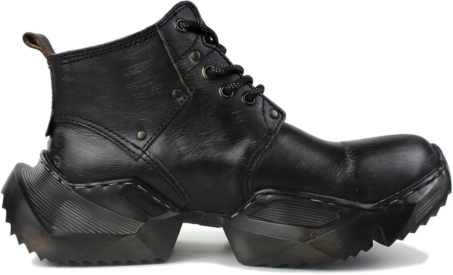 OSSTONE Vintage Fashion Sneakers for Men lace-up Leather Retro Moto Chukka Boots Casual Shoes OS-5008-S-1-US-R