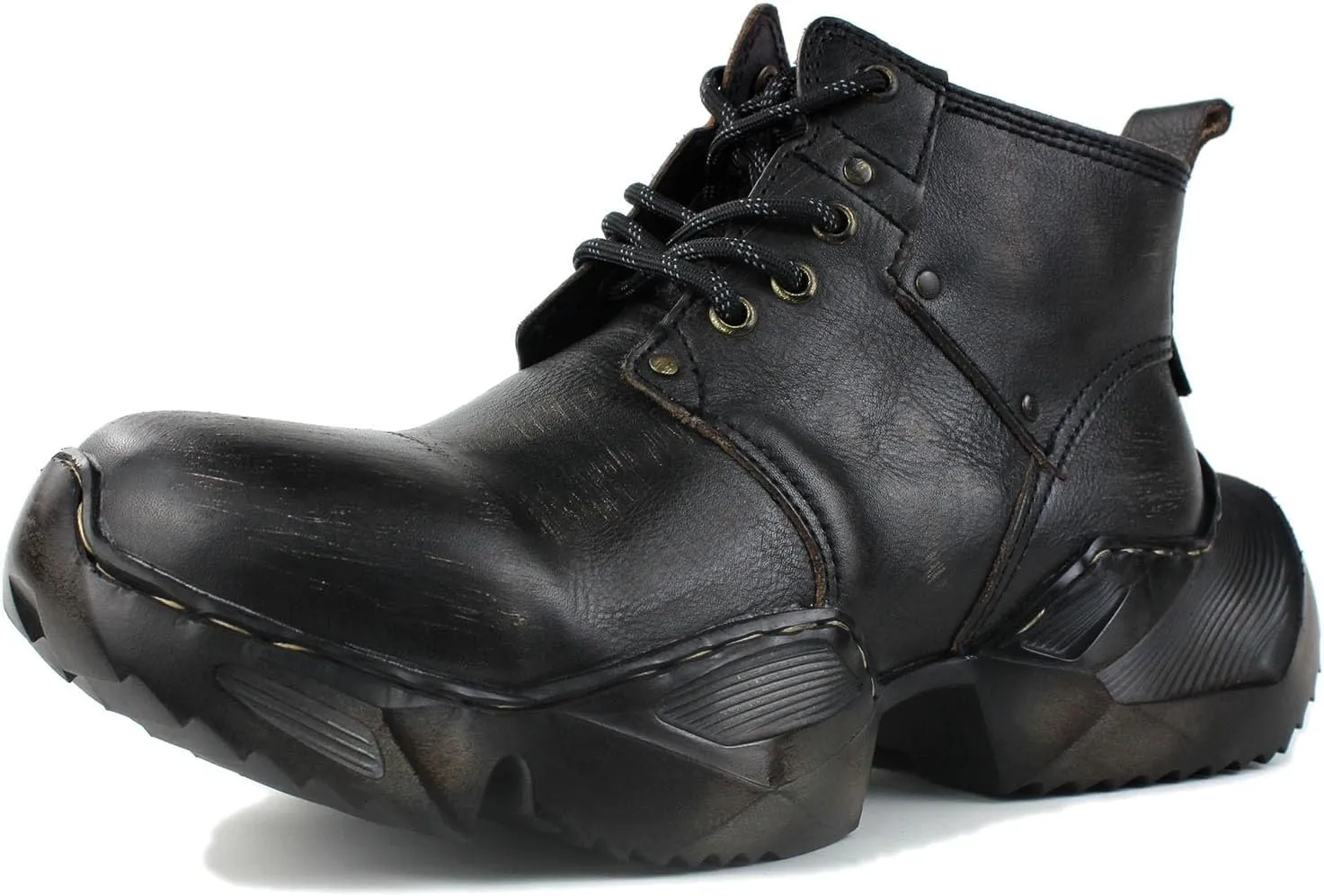 OSSTONE Vintage Fashion Sneakers for Men lace-up Leather Retro Moto Chukka Boots Casual Shoes OS-5008-S-1-US-R
