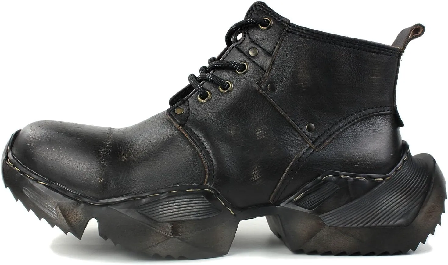 OSSTONE Vintage Fashion Sneakers for Men lace-up Leather Retro Moto Chukka Boots Casual Shoes OS-5008-S-1-US-R