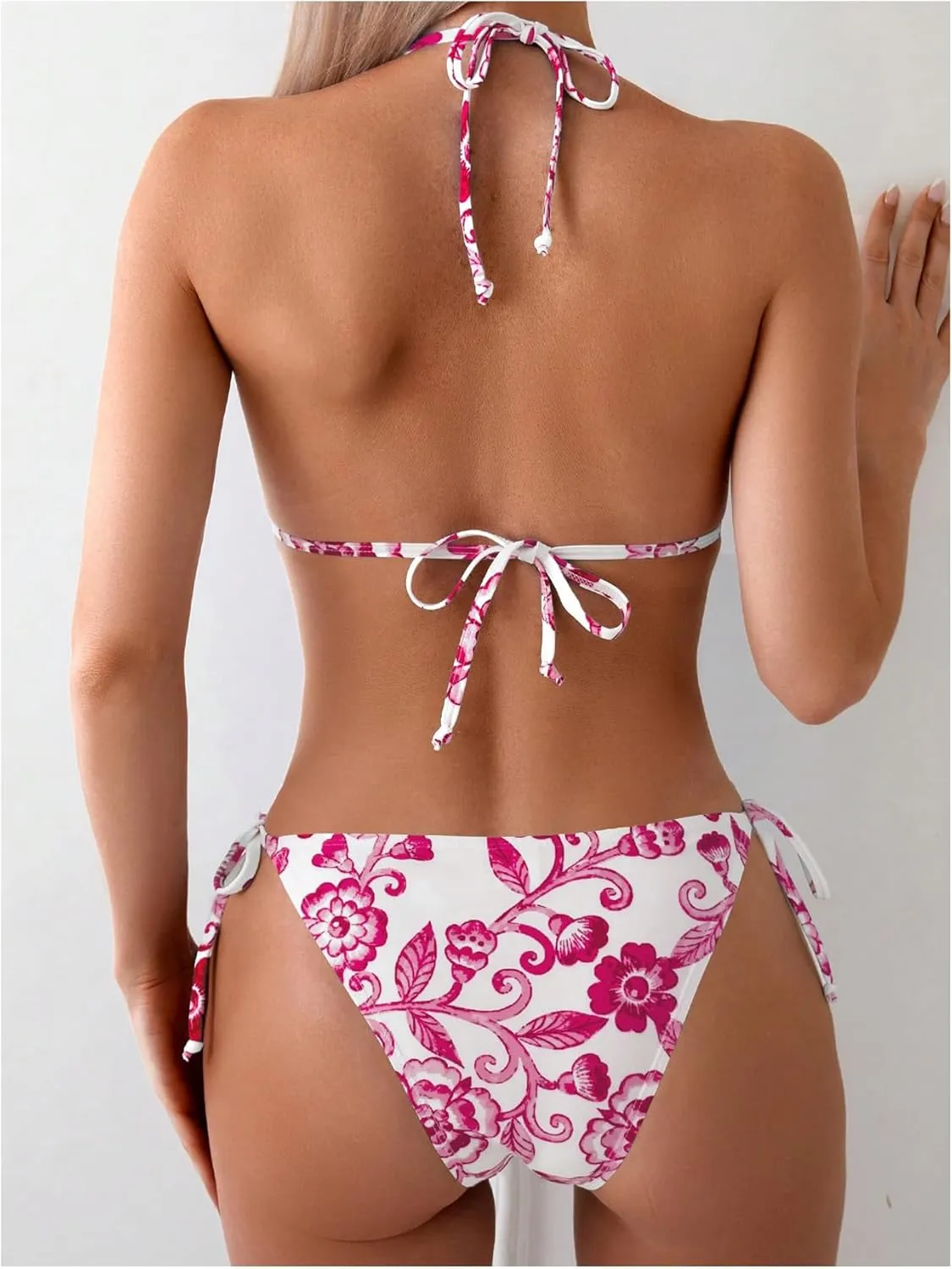 OYOANGLE Women's Floral Print Halter Neck One Piece Swimsuits Cut Out tie Backless Bathing Suit Beach Monokini