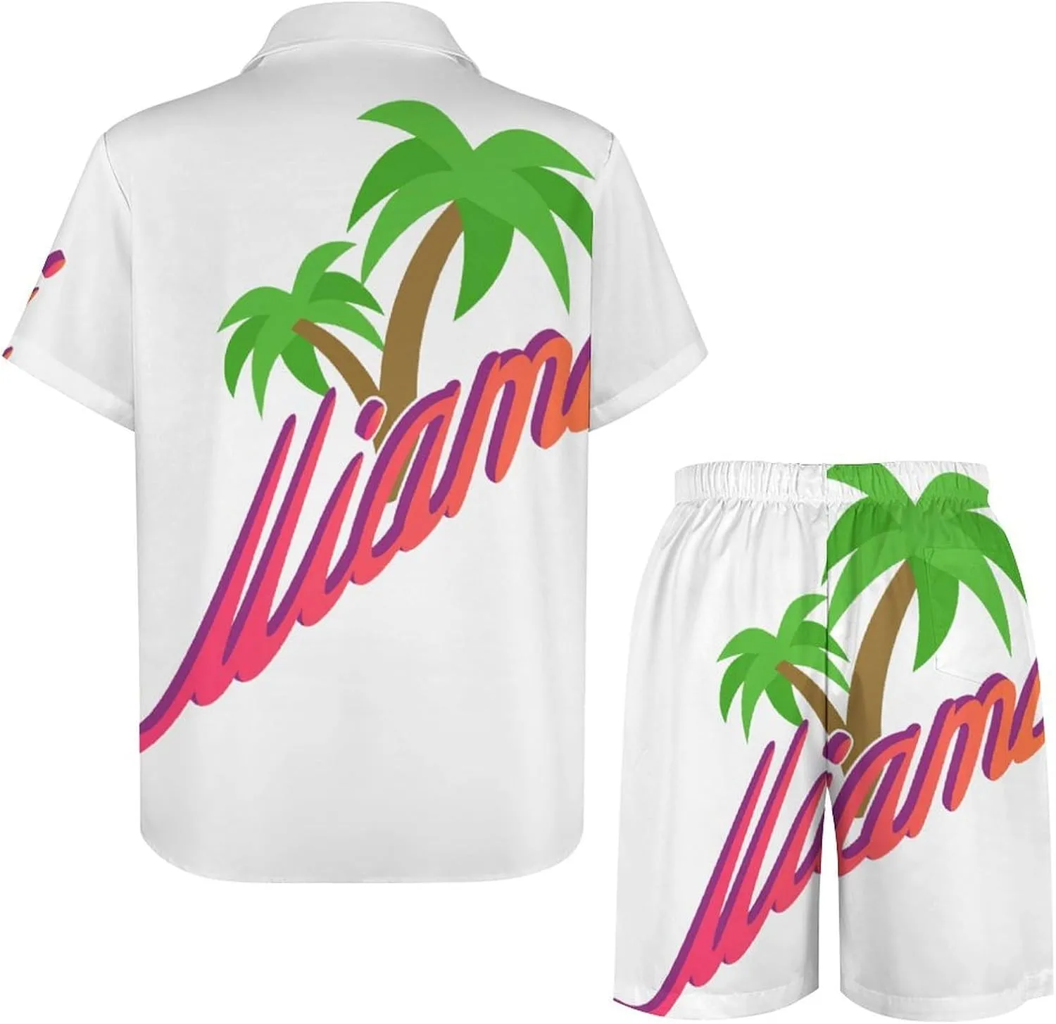 Palm Trees MiamiMen's Two-piece Casual Short-sleeved Shirt Summer Loose Vacation Suit